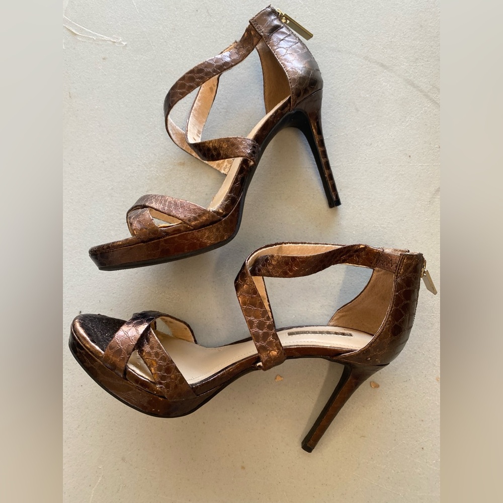 BCBG Generation brown- sharp, sexy 5” heels. 
Worn it a few times, comfortable!